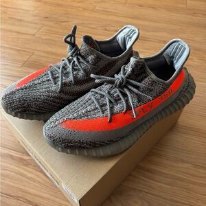 Gray and Orange Yeezy Boost 350 Sneakers